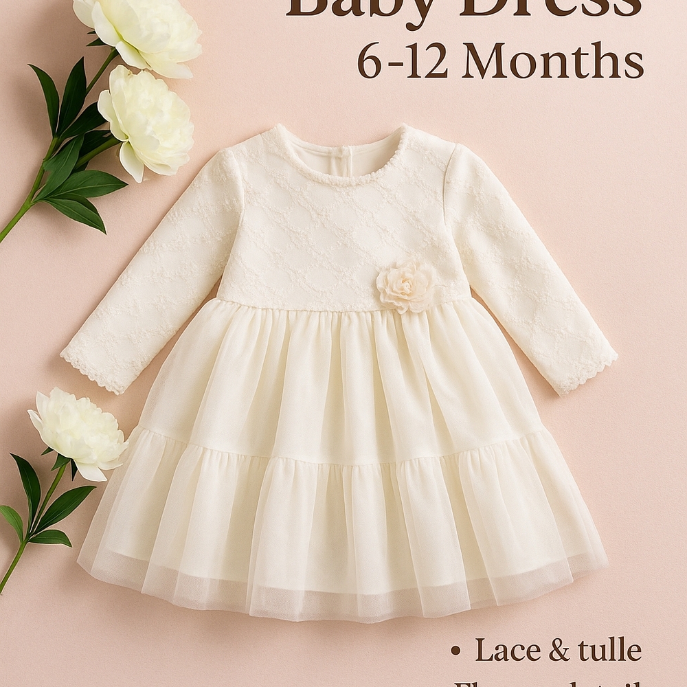 Elegant Cream Lace Baby Dress